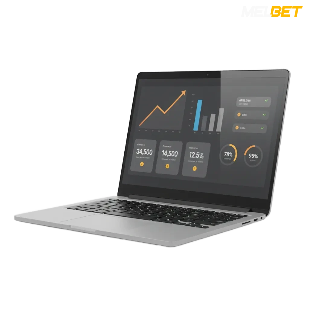 Melbet Affiliate Program banner: Bangladesh-focused betting brand; commissions, tools, BDT/USD payouts, manager support.