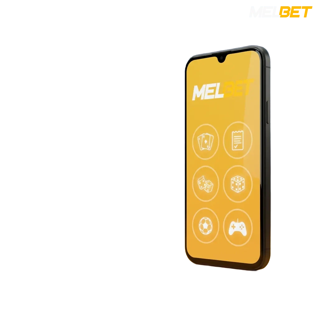 Android phone showing the Melbet app with live odds, fast markets, casino games, and quick payments.