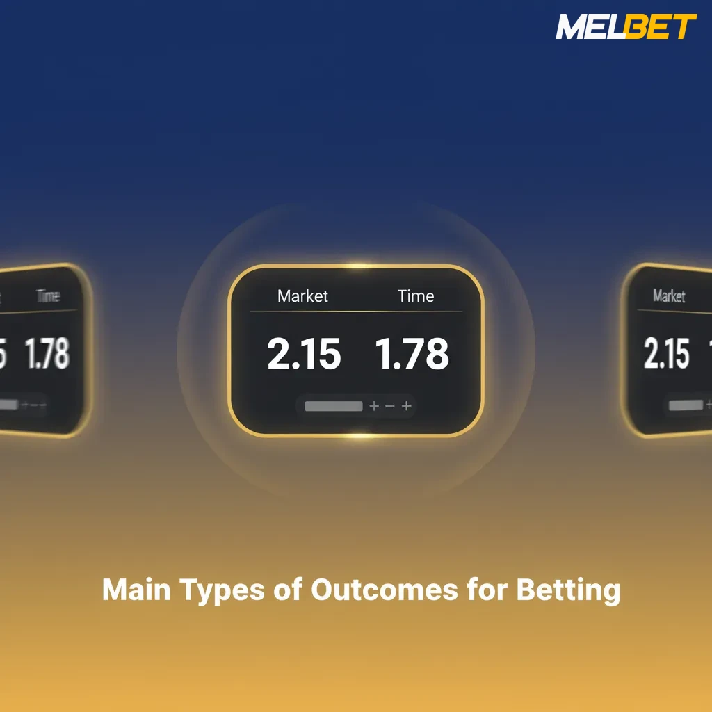 Infographic of main betting outcome types: 1X2, Over/Under, Handicap, BTTS, Draw No Bet, Double Chance.
