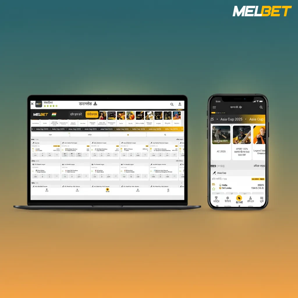Melbet website UI with top bar: Sports, Live, Cricket, Casino, plus search and quick filters for fast betting.