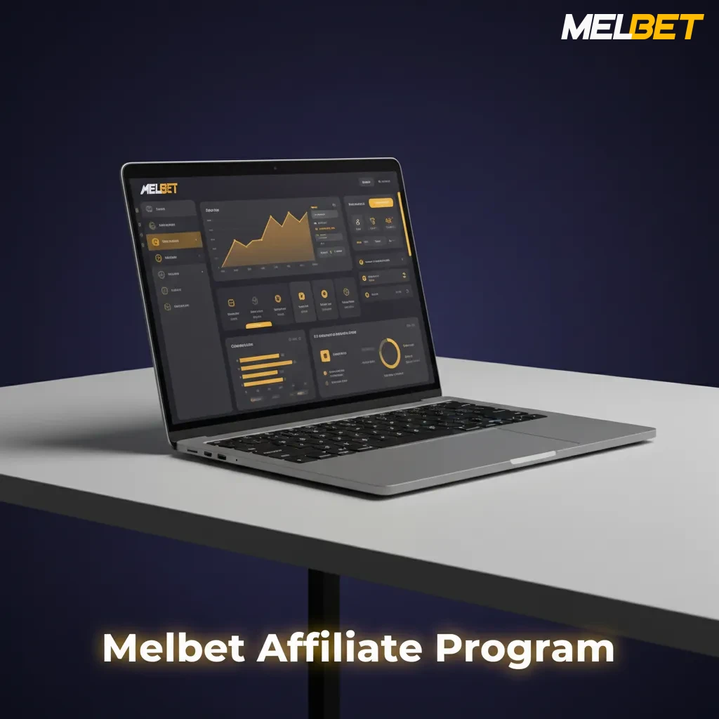 Melbet Affiliate Program banner highlighting revenue share, hybrid deals, India creatives, real‑time stats, manager support.