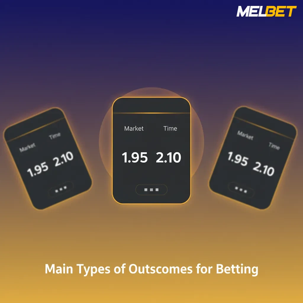 Infographic of betting outcomes: 1X2, Over/Under Totals, Asian Handicap, Both Teams to Score, Draw No Bet.
